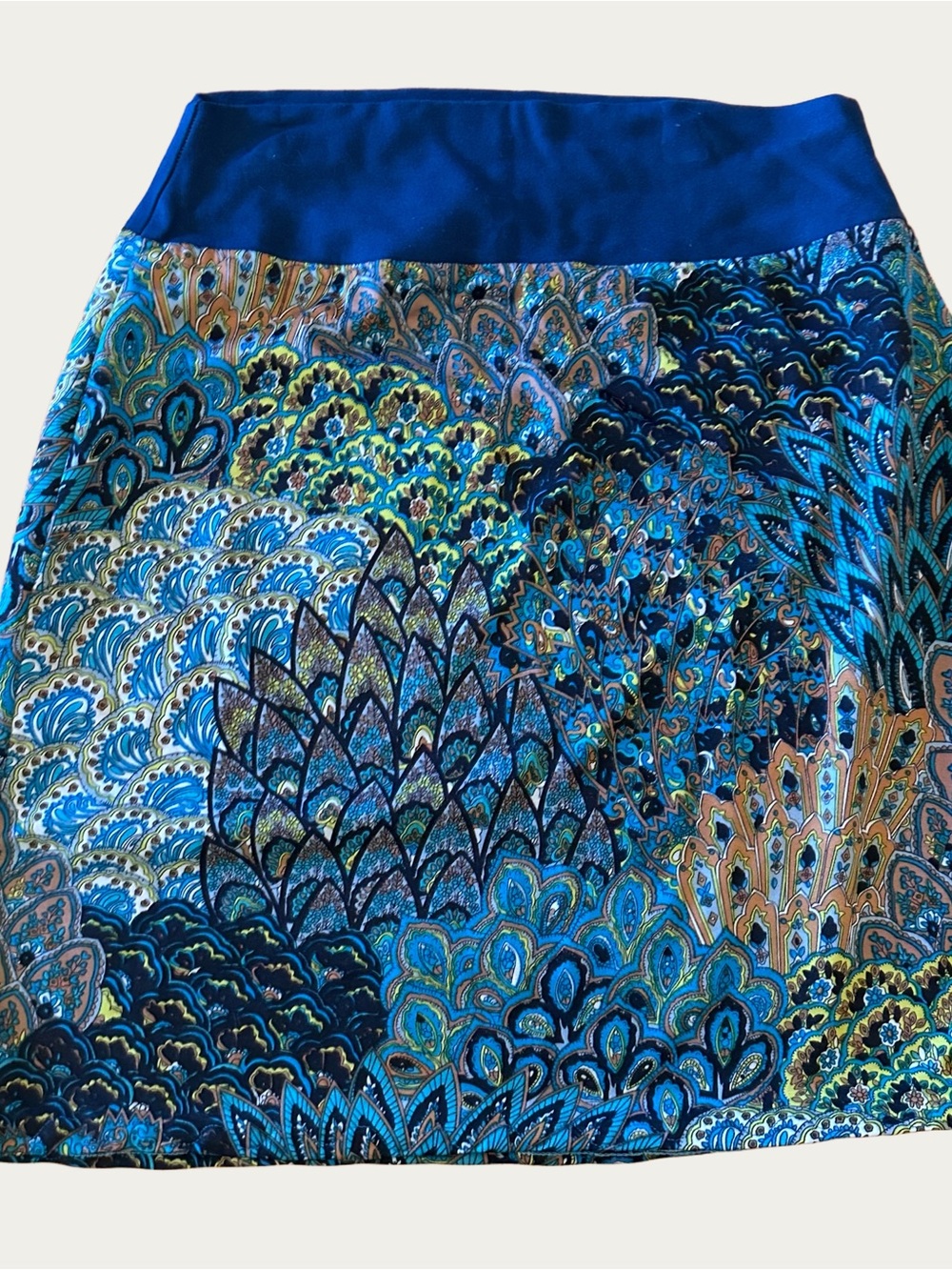 Mountain Mama Originals Peacock Paisley Teal Blue Green Patterned Skirt Large
